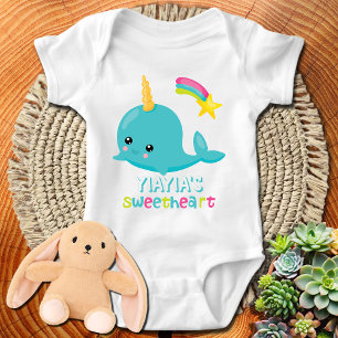 Body Para Bebê Yiayia's Sweetheart Blue Kawaii Narwhal