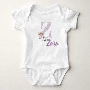 Body Para Bebê Zara Name Reveal Floral - Letra Z Vintage Flower