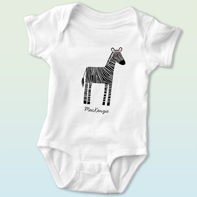 Body Para Bebê Zebra Fofa Nome Personalizado Personalizado (Fun personalized custom name zebra safari zoo animal baby bodysuit for a little boy or girl.)