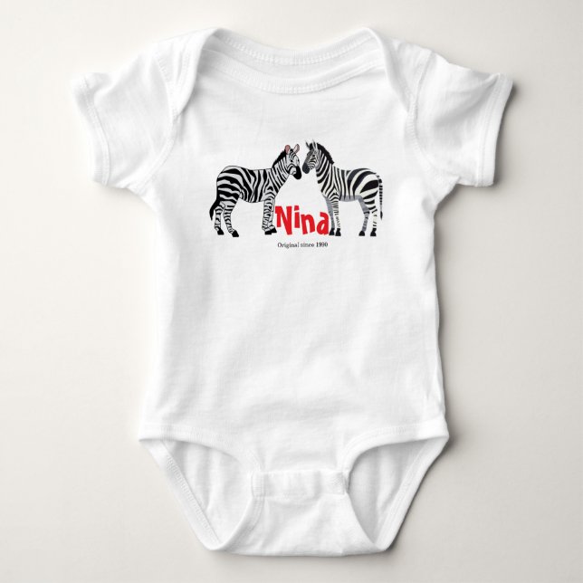 Body Para Bebê Zebra preto e branco elegante com monograma (Frente)