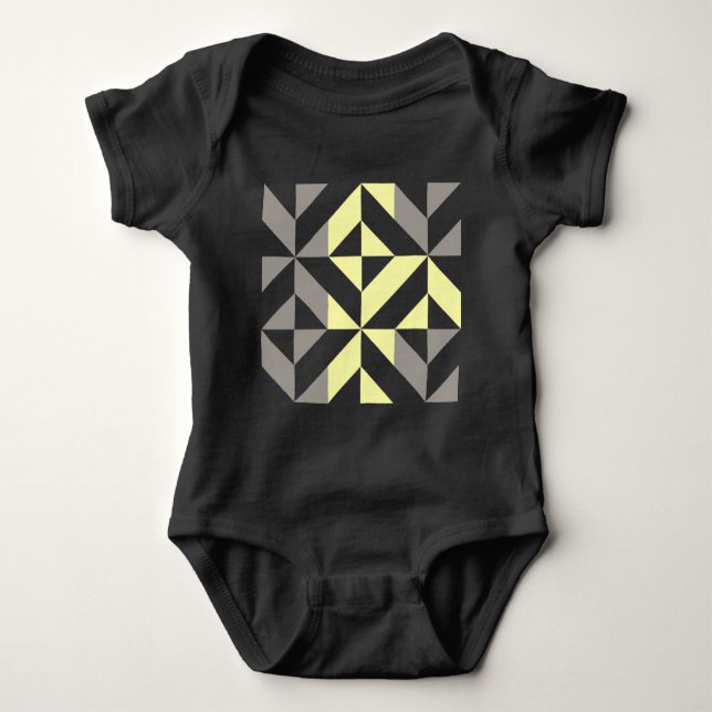 Body Para Bebê ZigZag Geométrico Amarelo e Silver (Frente)