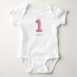Body PINK 3D Número 1 - 1 Mês Bodysuit para Bebê