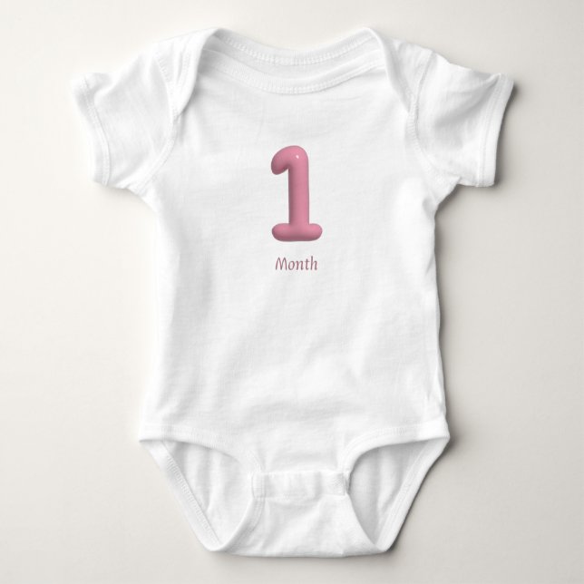 Body PINK 3D Número 1 - 1 Mês Bodysuit para Bebê (Frente)