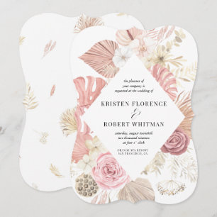 Boêmia folha tropical blush Convite para Casament