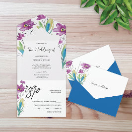 Boêmia Púrpura Azul Flores Selvagens Aquarelas Art