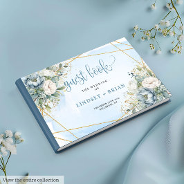 Boêmian Pastel Blue White Dourado Livro de Convida