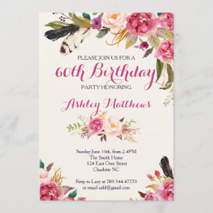 bohemain Floral Birthday Convite