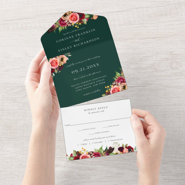 Bohemian Blooms Casando Tudo Em Um Convite (Aba destacável)