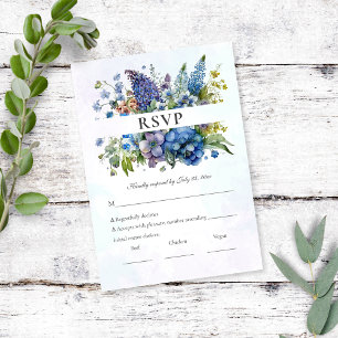 Bohemian Blue-Violet Floral Watercolor RSVP