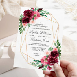 Bohemian Burgundy Rosa Floral Casamento Convite