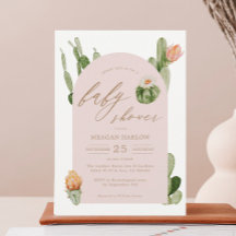 Bohemian Cactus Desert Pink Chá de fraldas Convite