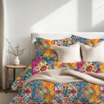 Bohemian Dreams Vibrant Floral Azulejo Duvet Cobri