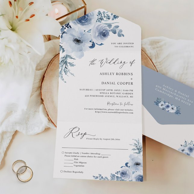 Bohemian Dusty Blue Floral Casamento (Criador carregado)
