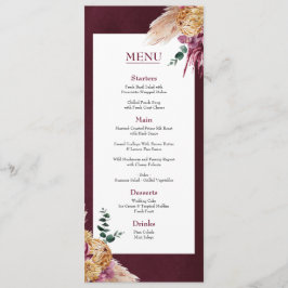 Bohemian Fall Burgundy Floral Wedding Menu Flat