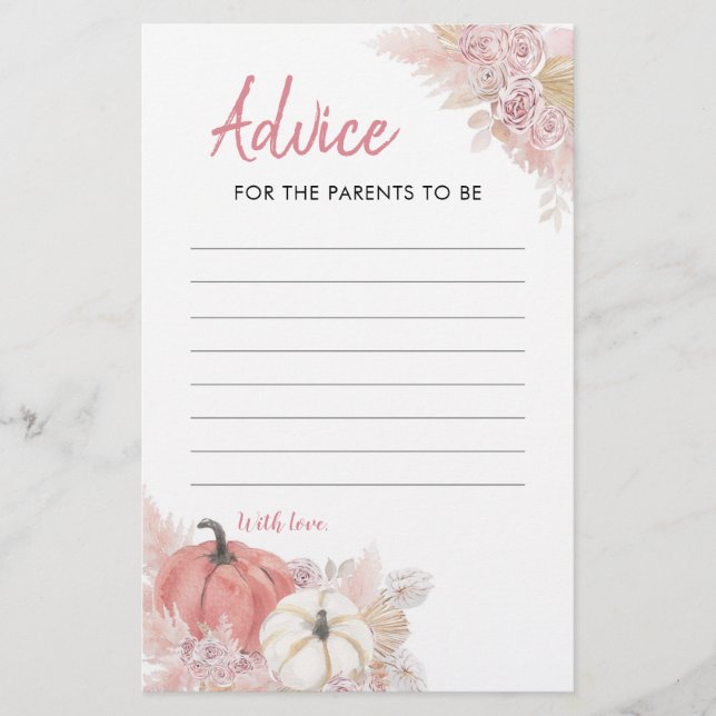 Bohemian Fall in Love Pumpkin Advice Card (Frente)