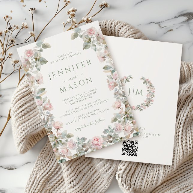 Bohemian Pink Roses Convite De Casamento Floral (Criador carregado)
