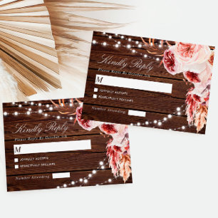 Bohemian Rosa Rustic Wood Weding RSVP