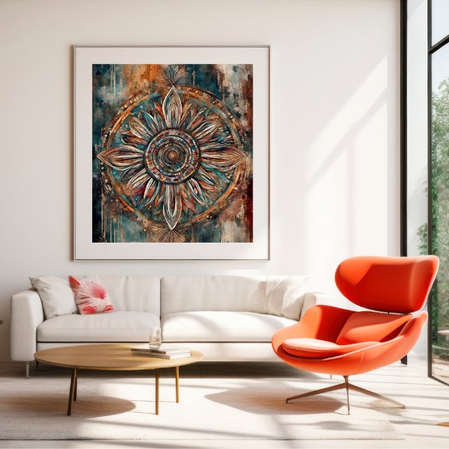 Boho Abstrato Flower Art Poster (Boho Abstract Flower Art Poster)