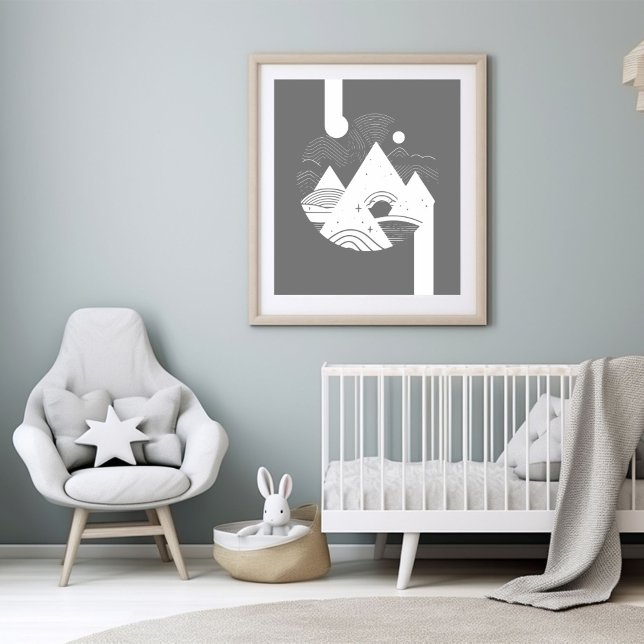 Boho Abstrato Landscape Moon Poster (Criador carregado)