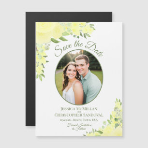 Boho Amarelo Floral Salve a Data Oval Photo Magnet