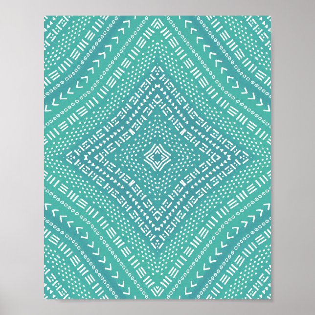 Boho Aqua Green Kaleidoscope Mandala Poster (Frente)