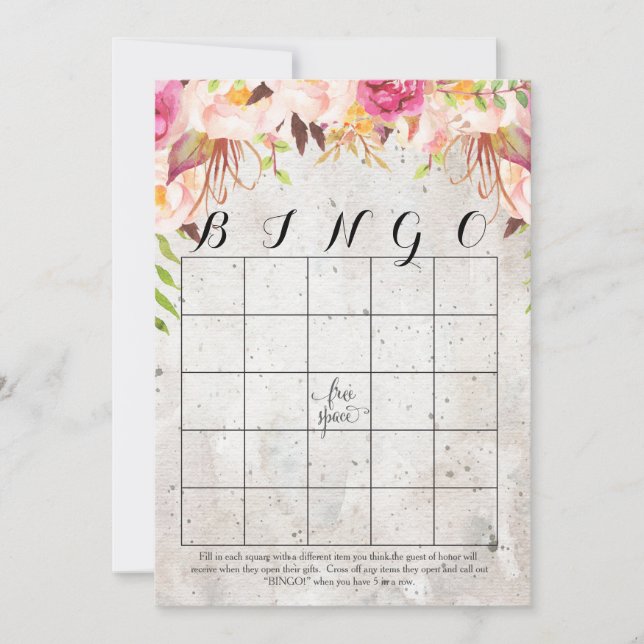 boho aquarela flores Chá Bingo Cards (Frente)