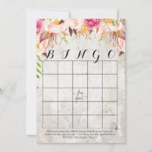 boho aquarela flores Chá Bingo Cards