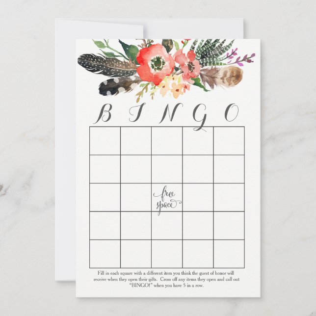 boho aquarela flores Chá Bingo Cards (Frente)
