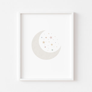 boho aquarela lua e estrelas impressão