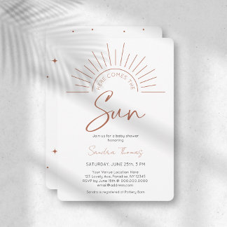 Boho Aqui Vem O Convite Para Chá de fraldas Sun