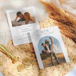 Boho Arch 2 Foto Casamento Iniciais Mínimas<br><div class="desc">Celebre seu amor com amigos e família com estes elegantes convites para casamento fotográfico. Este design de convite de casamento moderno e minimalista apresenta duas das suas fotos personalizadas. No topo do cartão, as iniciais do casal são escritas em letras serif clássicas, com uma bela imagem de caligrafia entre as...</div>