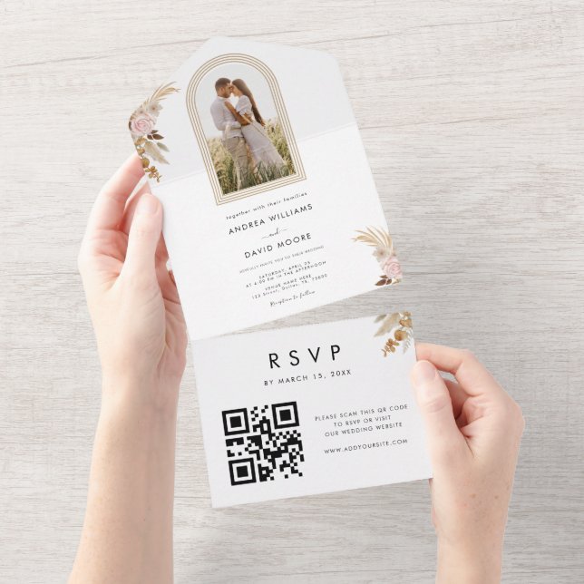 Boho Arch Foto Pampas Grass Floral Summer Casament (Aba destacável)