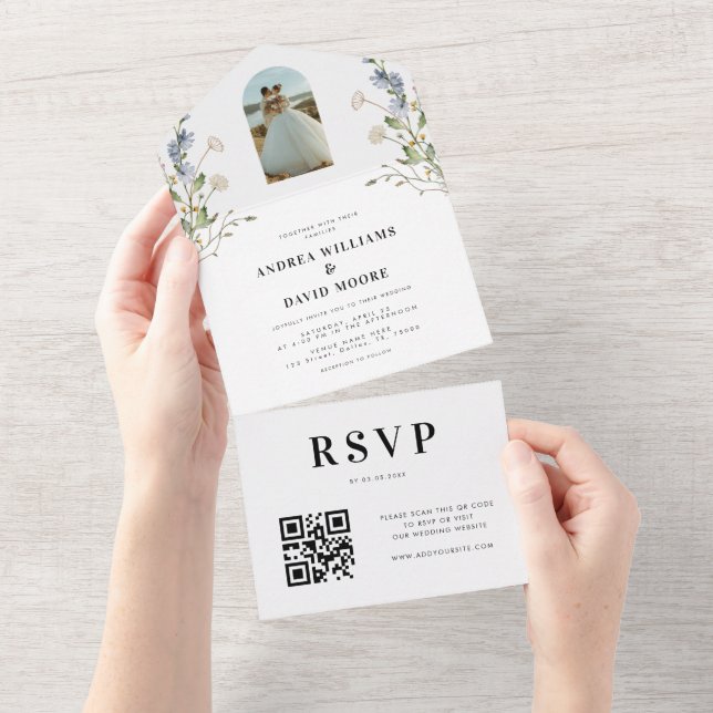 Boho Arch Foto Wildflower e Código QR Casamento (Aba destacável)