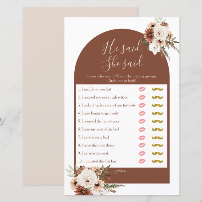 Boho Arch Terracota Ele disse que ela disse que ti (Frente/Verso)