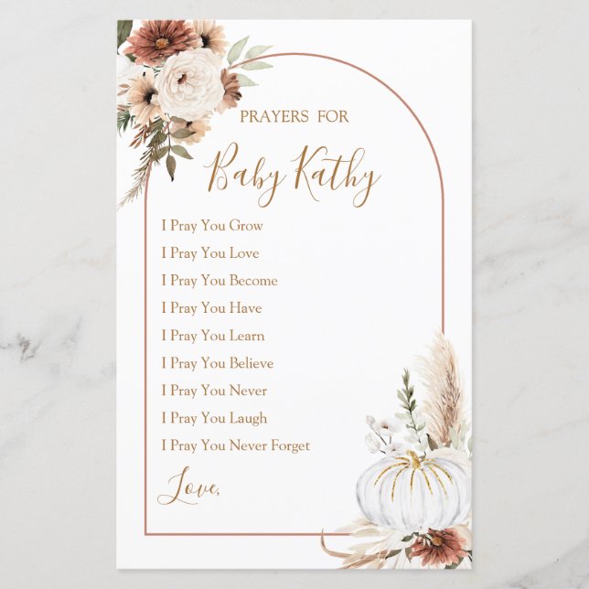 Boho Arch White Pumpkin Love Prayers for Baby Sign (Frente)