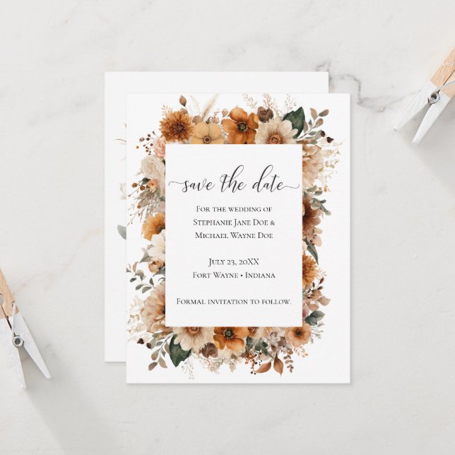 Boho Autumn Dried Flowers | Save the Date (Frente/Verso In Situ)