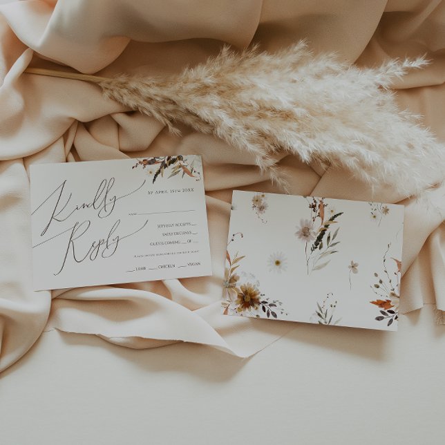 Boho Autumn Wildflower Beige Menu Choice Cartão RS (Criador carregado)