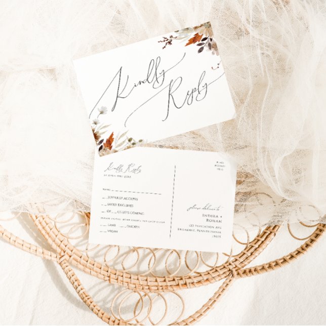 Boho Autumn Wildflower | Cartão postal RSVP de Esc (Criador carregado)