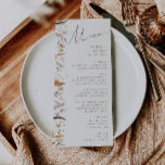 Boho Autumn Wildflower | Menu Janto Casamento bege<br><div class="desc">Apresentando nossa maravilhosa flor silvestre do outono | cardápio de janto de casamento bege, que abraça uma design simples e moderna que reflete a beleza da natureza. Apresentando flores e folhas de terracota de queda seca prensada, ele captura a essência das matizes laranja queimadas em outubro, criando um design mínimo,...</div>