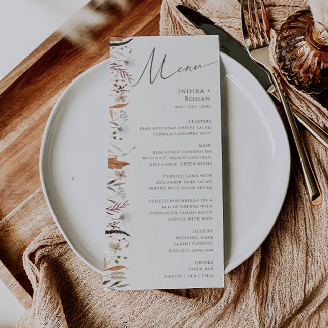 Boho Autumn Wildflower | Menu Janto Casamento bege (Criador carregado)