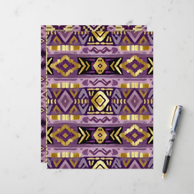 Boho Aztec Geo Padrões Roxo e Dourado (Frente/Verso In Situ)