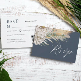 Boho Azul Escuro Floral RSVP Aquarela