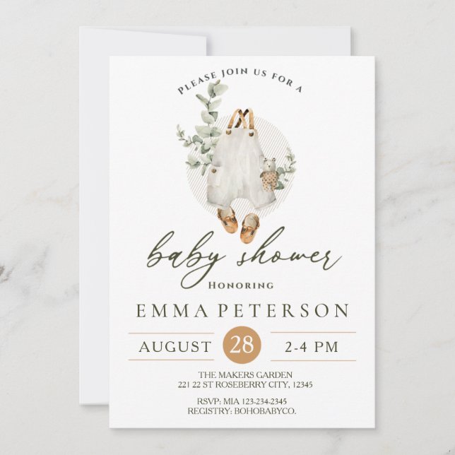 Boho Baby Little Romper Chá de fraldas Convite (Frente)