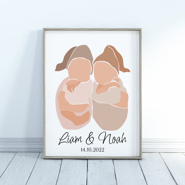 Boho Baby Twin Boys Name Nursery Poster (Criador carregado)