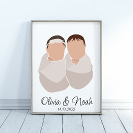 Boho Baby Twins Girl&Boy Name Nursert Poster
