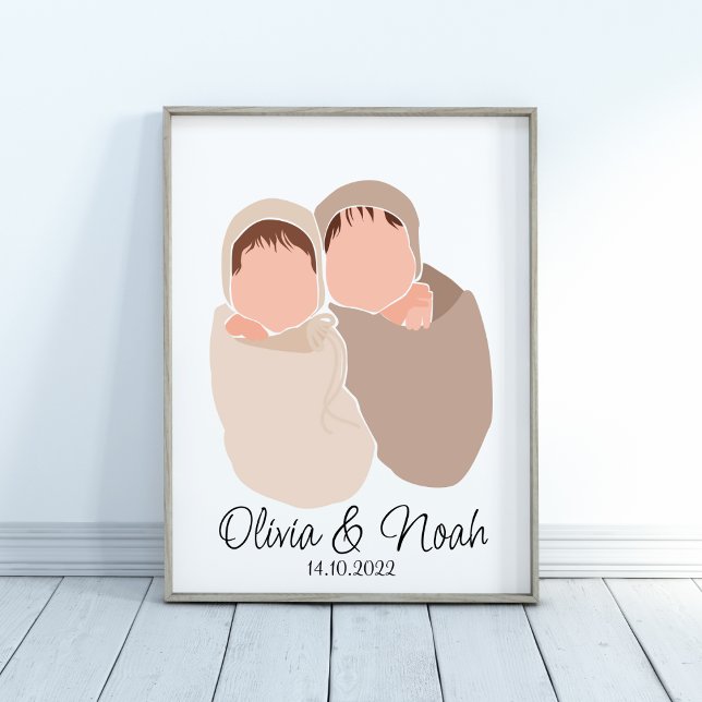 Boho Baby Twins Girl&Boy Name Nursert Poster (Criador carregado)