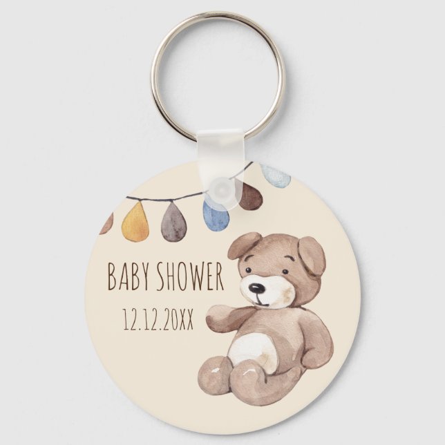Boho Baby Watercolor Bear Beige chaveiro (Frente)