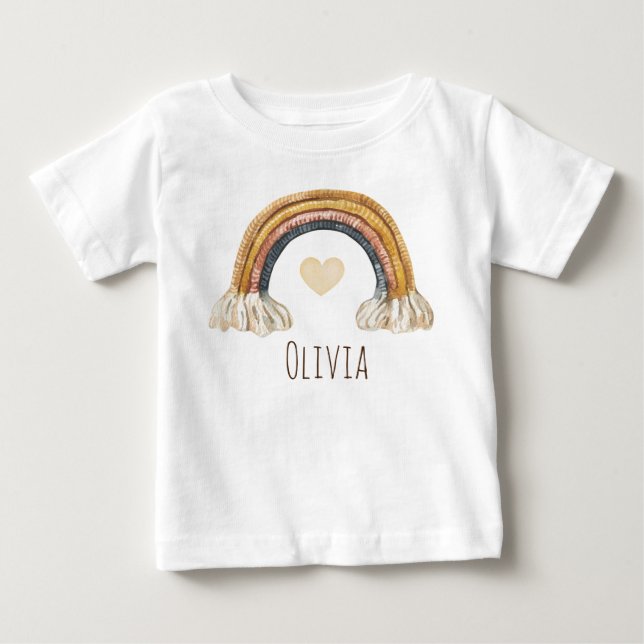 Boho Baby Watercolor Rainbow Beige Baby T-Shirt (Frente)