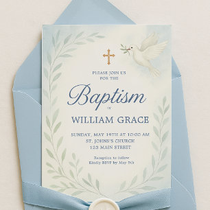 Boho Baptism Convite com Floral Wreath e Bab