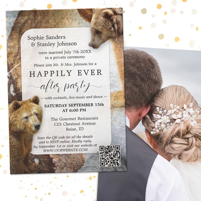 Boho Bear QR Code Foto Após Convite De Casamento (Criador carregado)